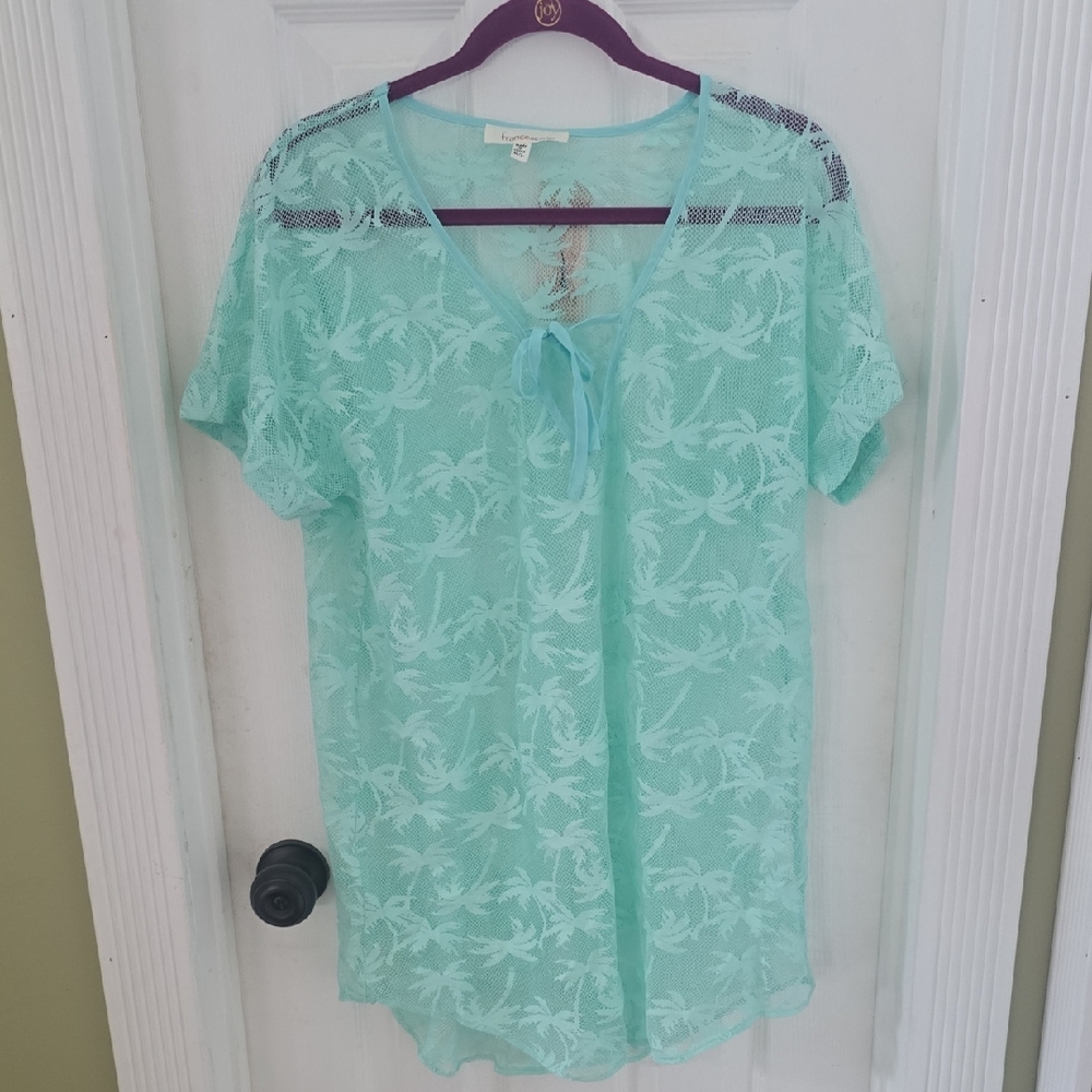 Francesca's Mint Green Palm Tree Beach Suimsuit Coverup Size M/L NWT